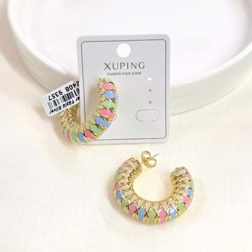 XUPING 3 CM RENKLİ KALIN MİNELİ HALKA ÇİVİ KÜPE GOLD