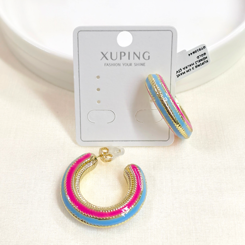 XUPING 3 CM MAVİ PEMBE MİNELİ HALKA ÇİVİ KÜPE GOLD