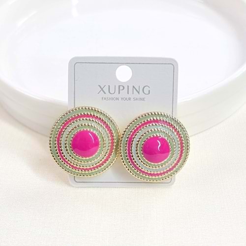 XUPING 2,6 CM RENKLİ MİNELİ YUVARLAK ÇİVİ KÜPE GOLD