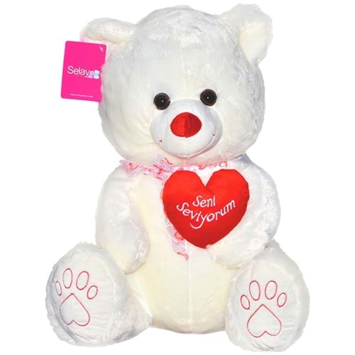 SELAY TOYS KALPLİ AYICIK 46 CM PELUŞ 1030 - BEYAZ