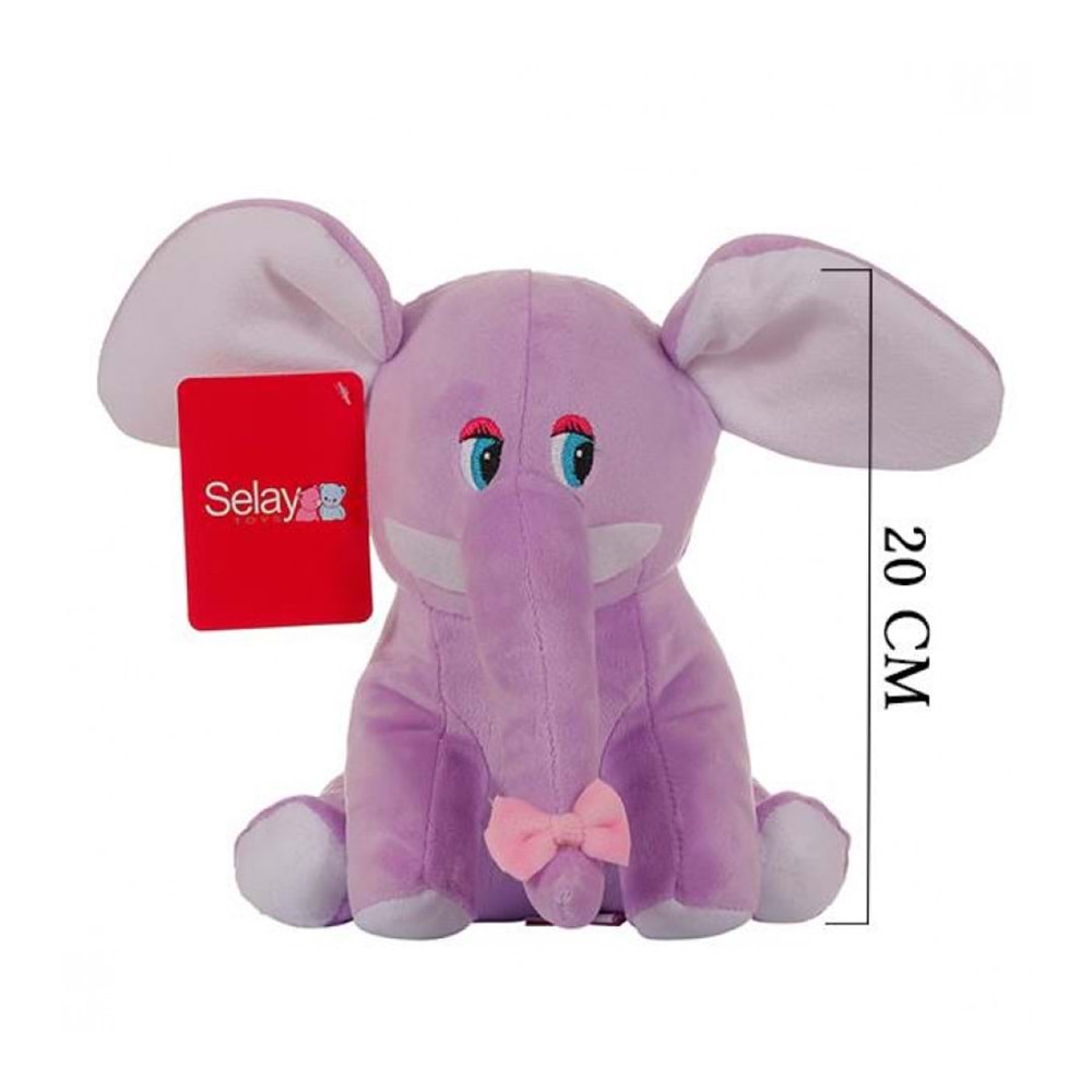 SELAY TOYS PELUŞ OTURAN FİL 20X17 CM 1286 - LİLA