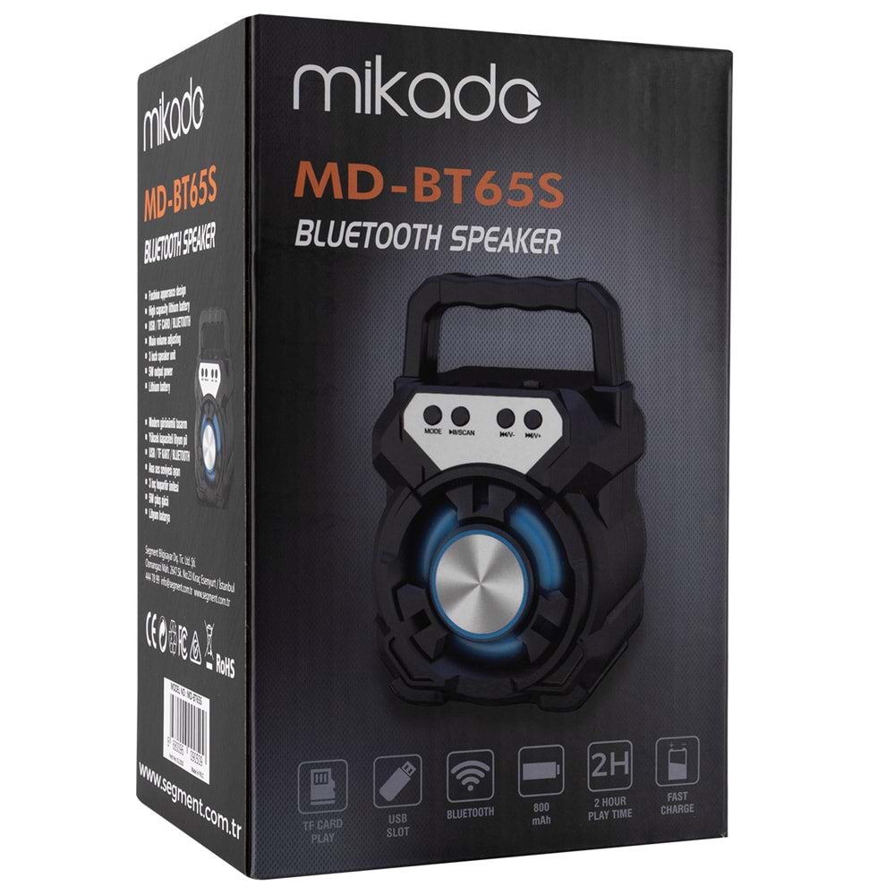 Mikado MD-BT65S 5W 800mAh 3.7V Siyah USB/TF Cart / Bluetooth Taşınabilir Speaker