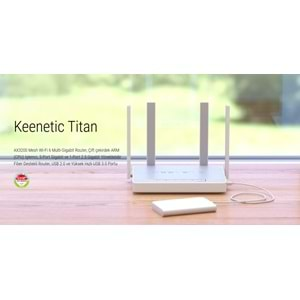 KEENETIC TITAN AX3200 MESH Wİ-Fİ 6 MULTİ-GİGABİT ROUTER, ÇİFT ÇEKİRDEK ARM (CPU) İŞLEMCİ, 5-PORT GİGABİT VE 1-PORT 2.5 GİGABİT YÖNETİLEBİLİR FİBER DESTEKLİ ROUTER, USB 2.0 VE YÜKSEK HIZLI USB 3.0 PORTU