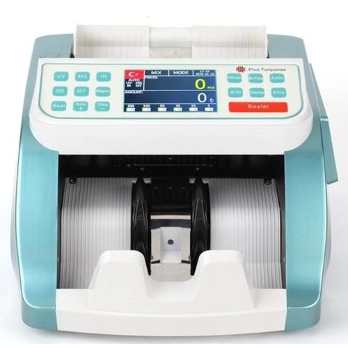 PLUS TURKUAZ YENİ NESİL SESLİ KAĞIT PARA SAYMA MAKİNESİ - TL,EURO KARIŞIK - ÇİFT GÖSTERGE