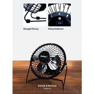EVEREST EFN-482 MASAÜSTÜ VANTİLATÖR USB FAN 20 CM