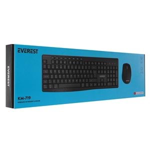 EVEREST KM-719 SİYAH KABLOSUZ Q KLAVYE + MOUSE