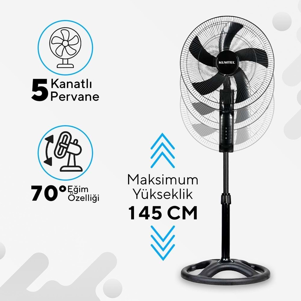 KUMTEL KTF-395 BÜYÜK SİYAH VANTİLATÖR 60W - 18