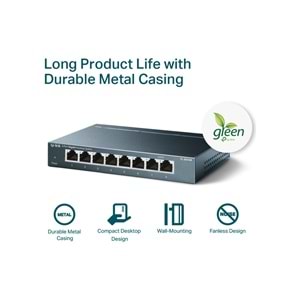 TP-Link TL-SG108 8 Port 10-100-1000 Mbps Switch Çelik Kasa