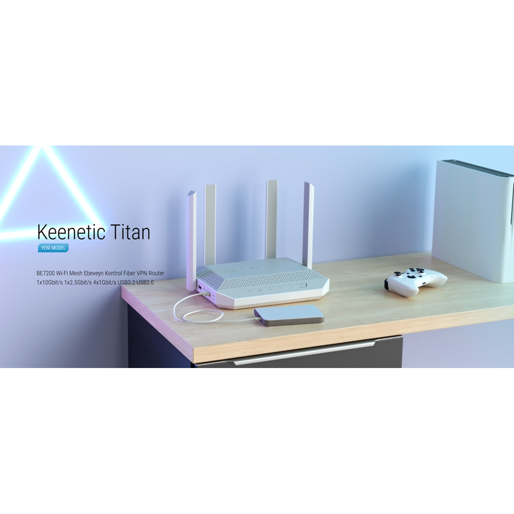 KEENETIC TITAN BE7200 Wİ-Fİ MESH EBEVEYN KONTROL FİBER VPN ROUTER 1X10GBİT/S 1X2.5GBİT/S 4X1GBİT/S USB3.2 USB2.0 KN-1812